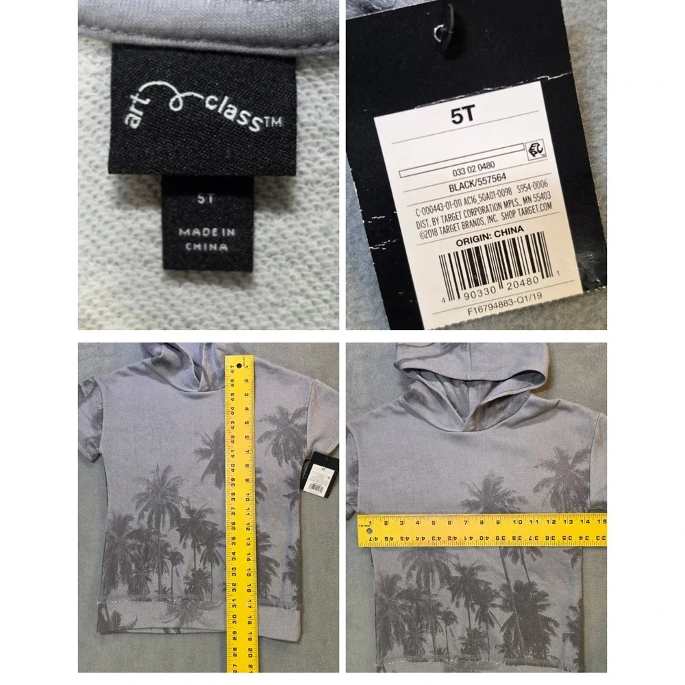 NWT Art Class Boys 5T Palm Tree Hoodie Shorts Set Gray Tropical
